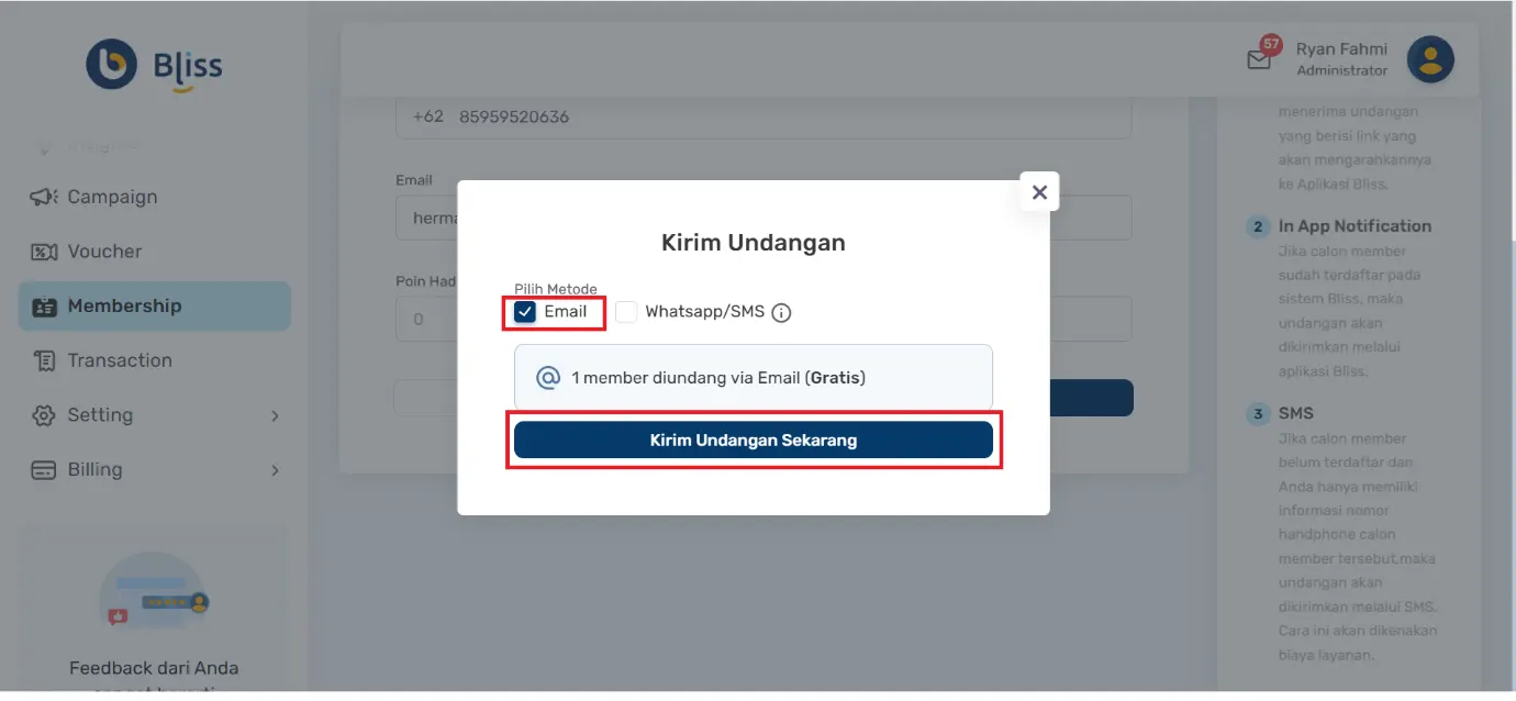 mengirim undangan loyalty program via email